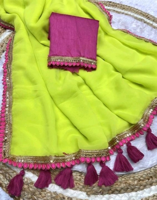 Solid/Plain Mangalagiri Georgette Saree (Pack of 2, Black, Pink) - Rio Grande, Free Size