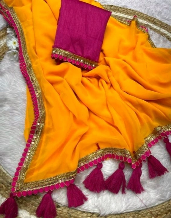 Solid/Plain Mangalagiri Georgette Saree (Pack of 2, Black, Pink) - California, Free Size