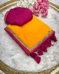 Solid/Plain Mangalagiri Georgette Saree (Pack of 2, Black, Pink) - California, Free Size