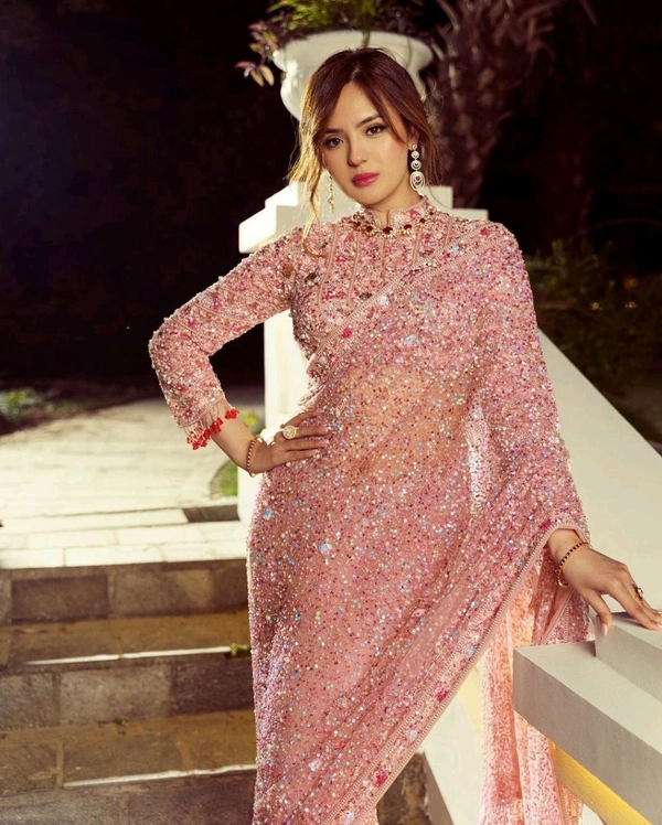 Light Baby Pink Fancy Designer Sarees - Cosmos, Free Size