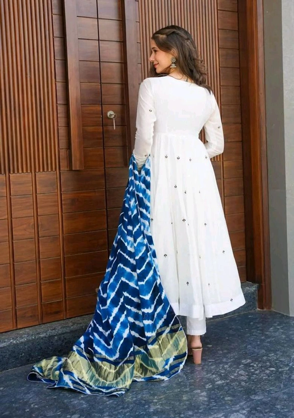 Elegant White Color Georgette Embroidery Sequence Gown - White, XL