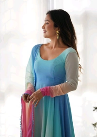 Multicolor Digital Print Faux Georgette Kurta Set - Calypso, XL