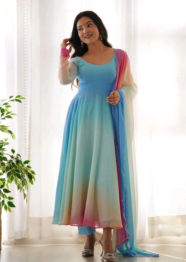 Multicolor Digital Print Faux Georgette Kurta Set - Calypso, XS