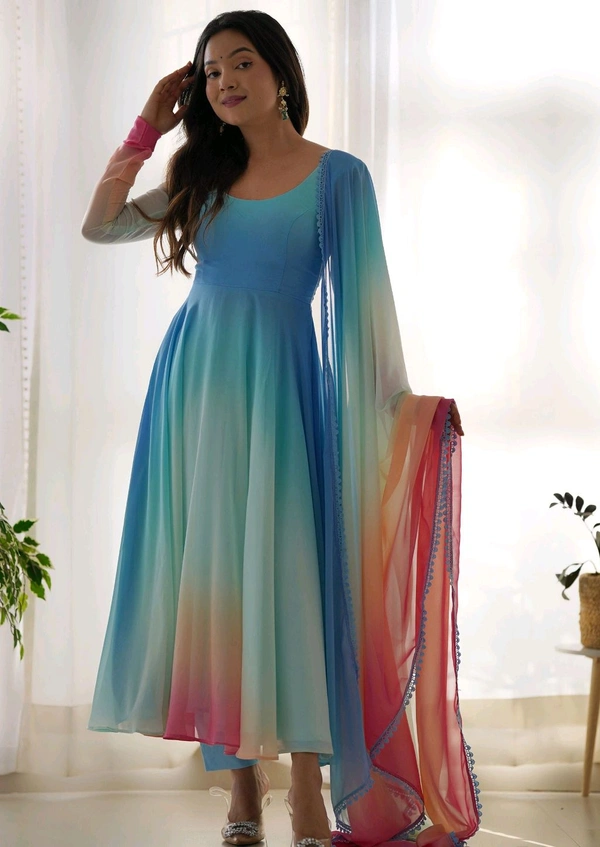 Multicolor Digital Print Faux Georgette Kurta Set - Calypso, XS