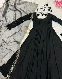 Delightful Light Pink Anarkali Gown With Net Dupatta - Black, M