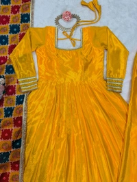 Festive Special Yellow Chinon Silk Gown - Tangerine, XL