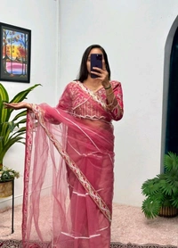 Party Wear Butterfly Net Moti Saree - Charm, Free Size