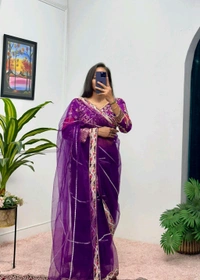Party Wear Butterfly Net Moti Saree - Ripe Plum, Free Size