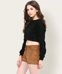 Casual Regular Sleeves Solid Women Black Top - Black, M