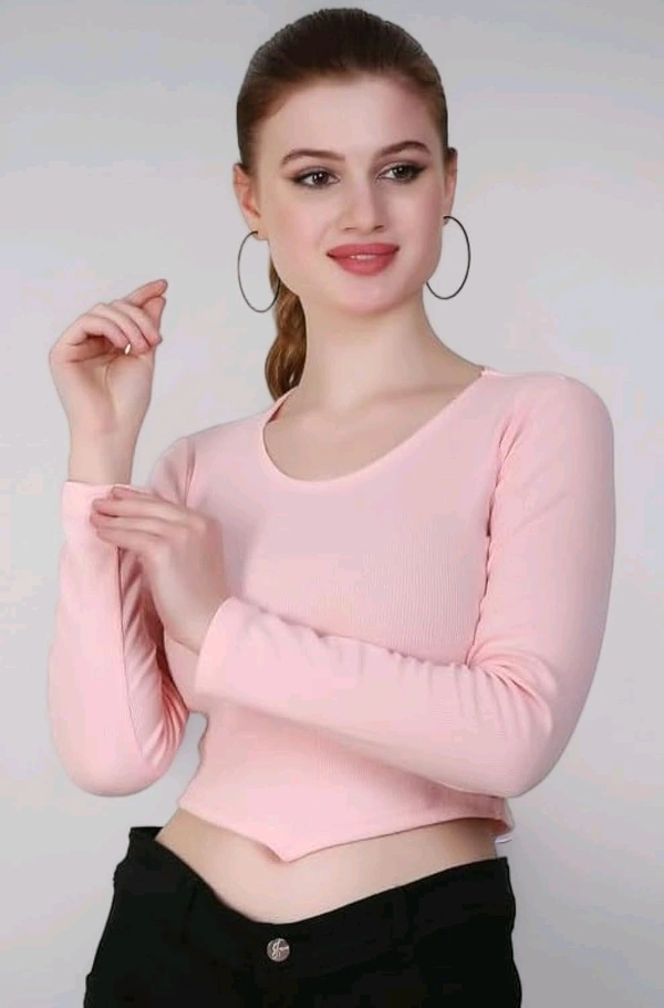 Ribbed deep Neck Crop top - Pink Flare, L