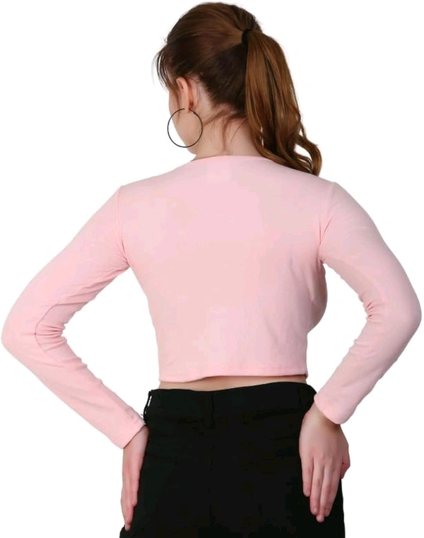 Ribbed deep Neck Crop top - Pink Flare, L