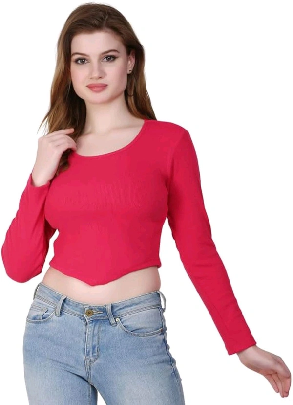 Ribbed deep Neck Crop top - Amaranth, M