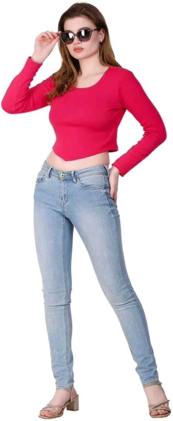 Ribbed deep Neck Crop top - Amaranth, M