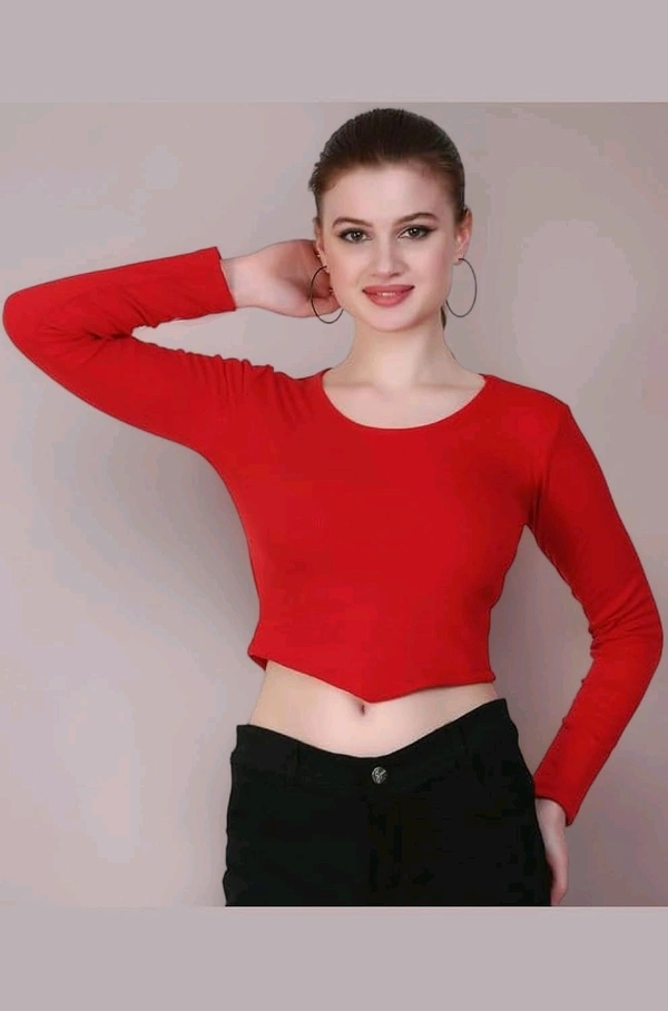 Ribbed deep Neck Crop top - Red, M