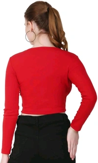 Ribbed deep Neck Crop top - Red, M