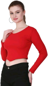 Ribbed deep Neck Crop top - Red, M