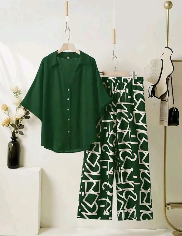 ELEGANT PINE GREEN TOP WITH GRAPHIC PALAZZO SET - Everglade, M