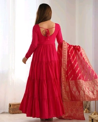 PURE SOFT FOX GEORGETTE FULL FLAIR LAYRED ANARKALI SET - Cardinal, L