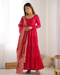 PURE SOFT FOX GEORGETTE FULL FLAIR LAYRED ANARKALI SET - Cardinal, L