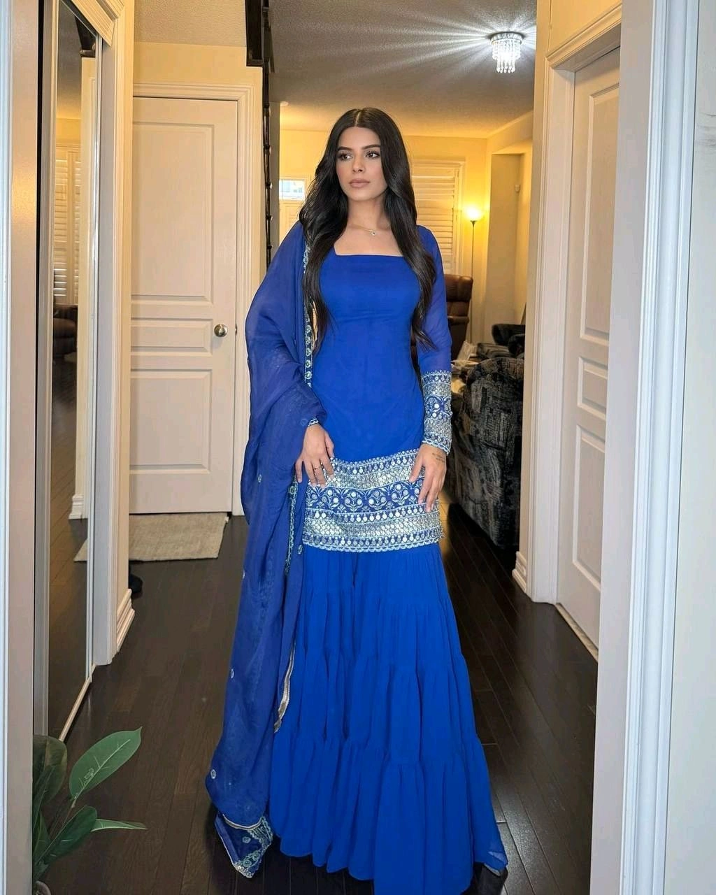Royal blue sharara suit with dupatta