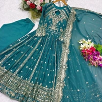 Designer Teal Blue Color Heavy Work Anarkali Gown - Surfie Green, M