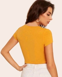 Casual Regular Sleeves Self Design Women Black Top - Fuel Yellow, M