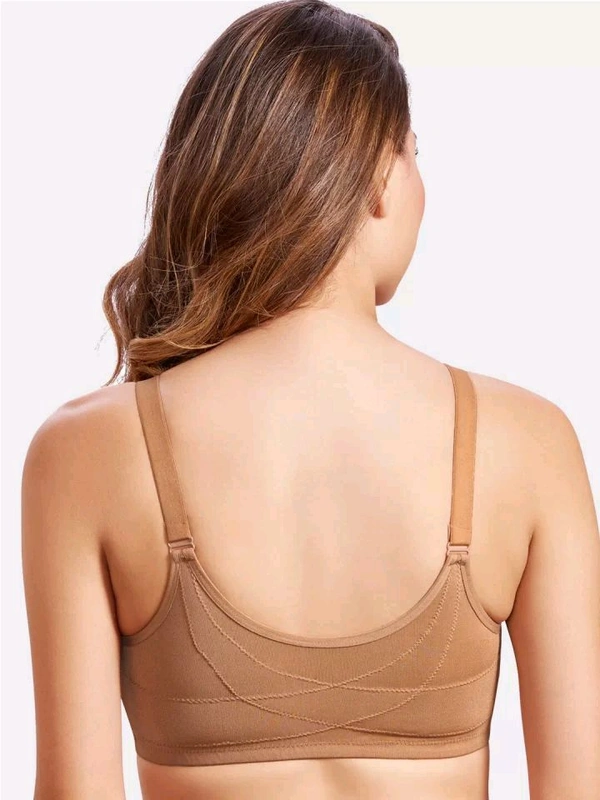 Women Cotton Brushed Lycra Full Coverage No Bounce, Non-Wired, Non-Padded Front Open Magic Bra with Back Support - Tumbleweed, 40B