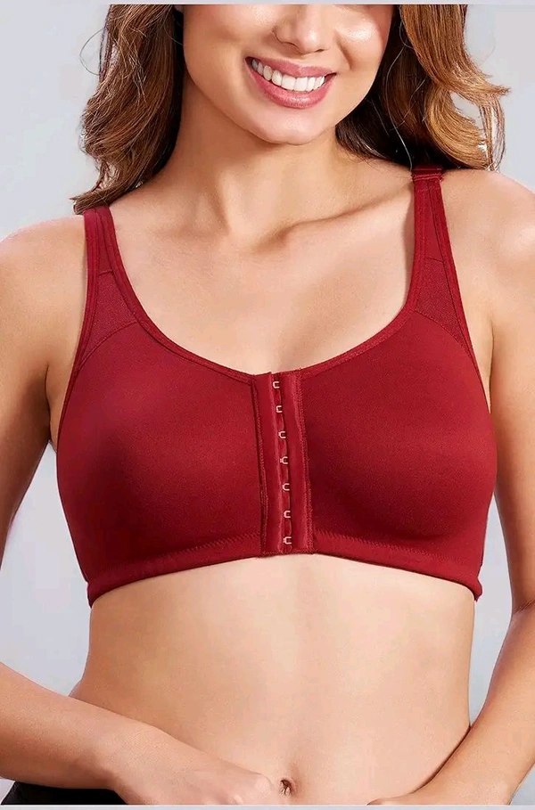 Women Cotton Brushed Lycra Full Coverage No Bounce, Non-Wired, Non-Padded Front Open Magic Bra with Back Support - Merlot, 42B