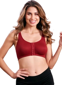 Women Cotton Brushed Lycra Full Coverage No Bounce, Non-Wired, Non-Padded Front Open Magic Bra with Back Support - Merlot, 42B