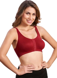 Women Cotton Brushed Lycra Full Coverage No Bounce, Non-Wired, Non-Padded Front Open Magic Bra with Back Support - Merlot, 42B