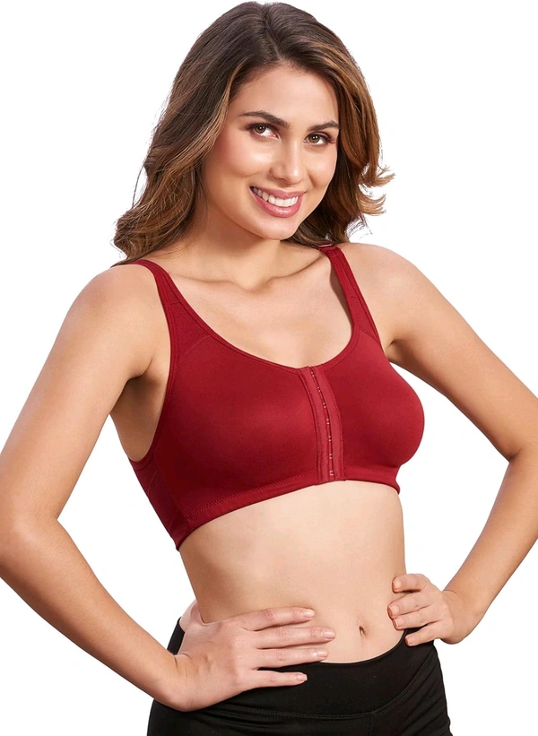 Women Cotton Brushed Lycra Full Coverage No Bounce, Non-Wired, Non-Padded Front Open Magic Bra with Back Support - Merlot, 42B