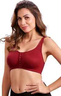 Women Cotton Brushed Lycra Full Coverage No Bounce, Non-Wired, Non-Padded Front Open Magic Bra with Back Support - Merlot, 42B