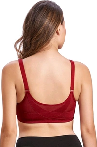 Women Cotton Brushed Lycra Full Coverage No Bounce, Non-Wired, Non-Padded Front Open Magic Bra with Back Support - Merlot, 42B