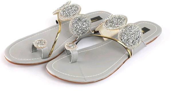 Bootify Women Flats Sandal (Grey, 7) - Cotton Seed, 9