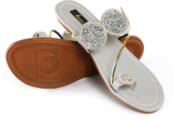 Bootify Women Flats Sandal (Grey, 7) - Cotton Seed, 9