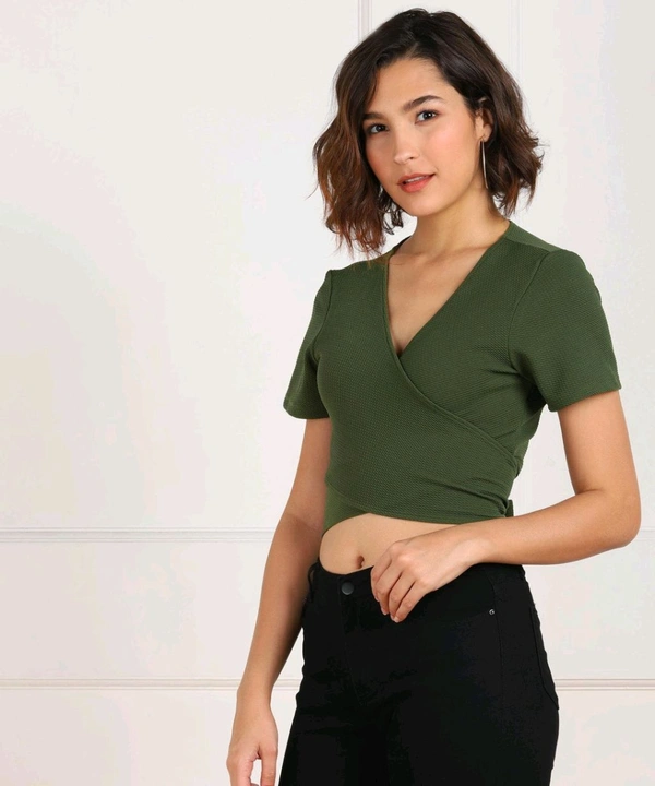Casual Regular Sleeves Solid Women Black Top - Green, S