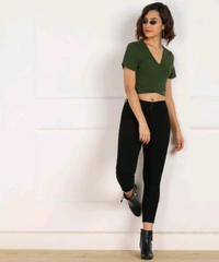 Casual Regular Sleeves Solid Women Black Top - Green, S