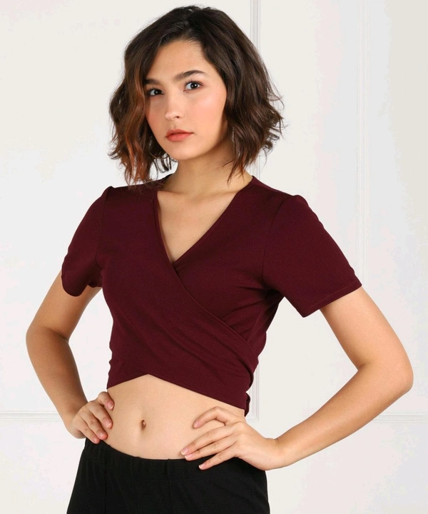 Casual Regular Sleeves Solid Women Black Top - maroon, XS
