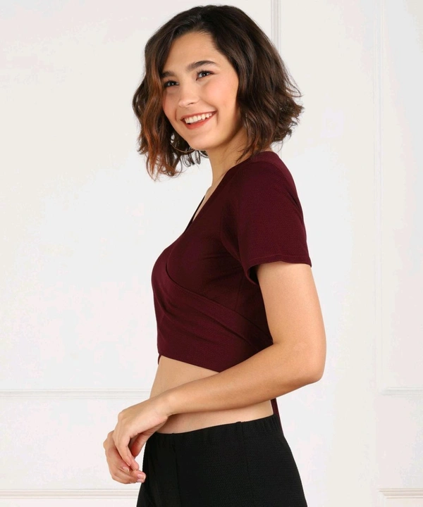 Casual Regular Sleeves Solid Women Black Top - maroon, XS