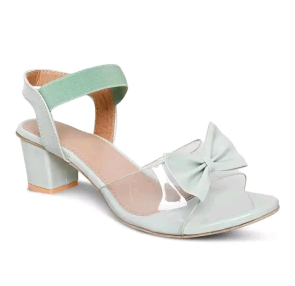 Trendz Walk Fancy & Stylish Transparent Block Heel Sandal Upper Bow Design 2 inch Heel Snadal - Summer Green, 6