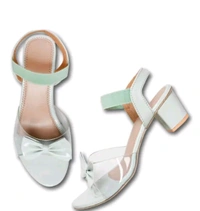 Trendz Walk Fancy & Stylish Transparent Block Heel Sandal Upper Bow Design 2 inch Heel Snadal - Summer Green, 6