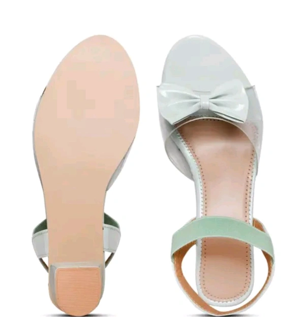 Trendz Walk Fancy & Stylish Transparent Block Heel Sandal Upper Bow Design 2 inch Heel Snadal - Summer Green, 6