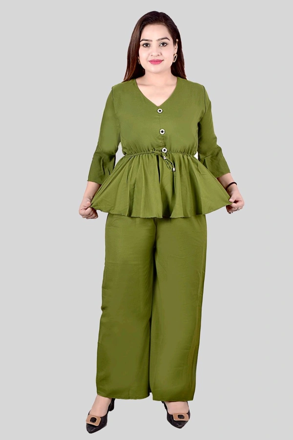 Women Crepe Crop Top Palazzo Set - Sycamore, M