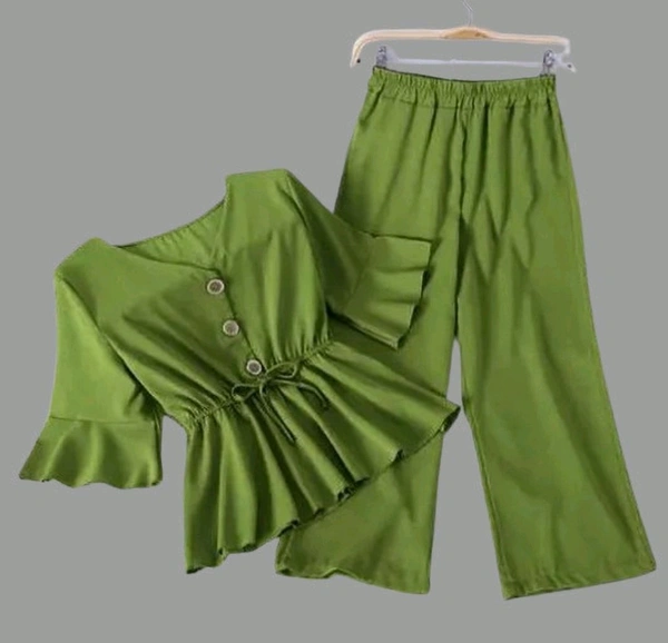 Women Crepe Crop Top Palazzo Set - Sycamore, M