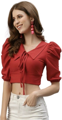 Selvia Women's Lycra Knitted & Solid Crop Top - Medium Carmine, M