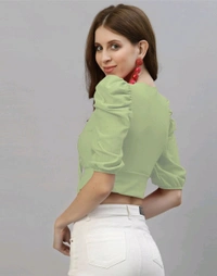 Selvia Women's Lycra Knitted & Solid Crop Top - Sage, S