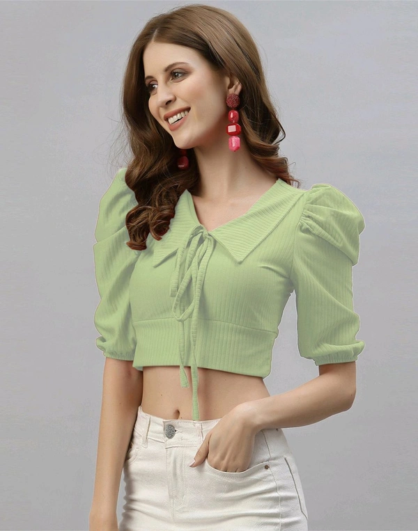 Selvia Women's Lycra Knitted & Solid Crop Top - Sage, S