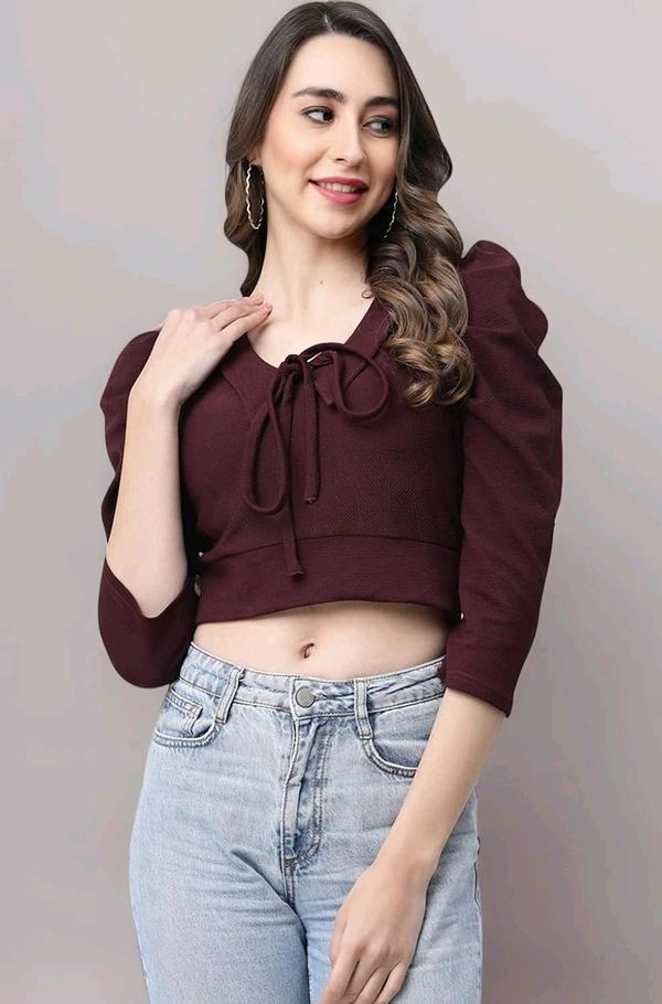 Selvia Women's Lycra Knitted & Solid Crop Top - Crater Brown, XL