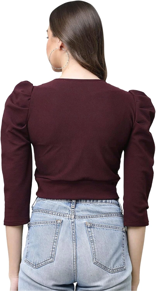 Selvia Women's Lycra Knitted & Solid Crop Top - Crater Brown, XL