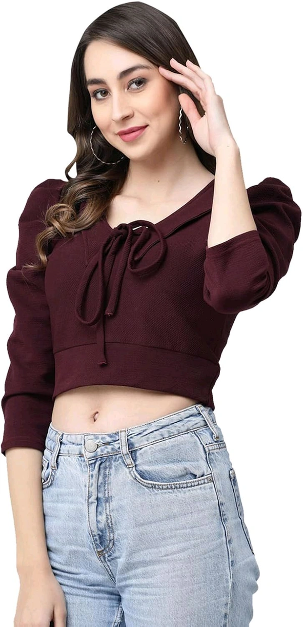 Selvia Women's Lycra Knitted & Solid Crop Top - Crater Brown, XL